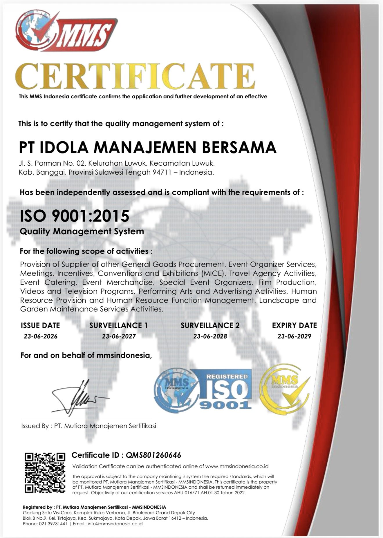 Portfolio Image: Sertificate ISO 14001 PT Idola Manajemen Bersama